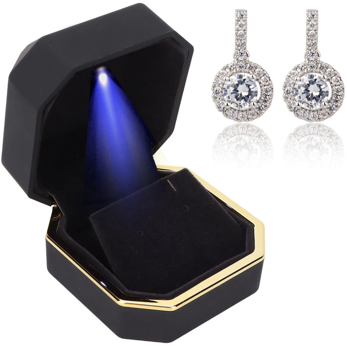 Dailygoods - Dailygoody - LED Licht Juwelen Doos - Verjaardagen - Perfect voor Huwelijksaanzoeken - Zwart - Luxe Opbergruimte - Geschikt voor Sieraden - Elegante P.