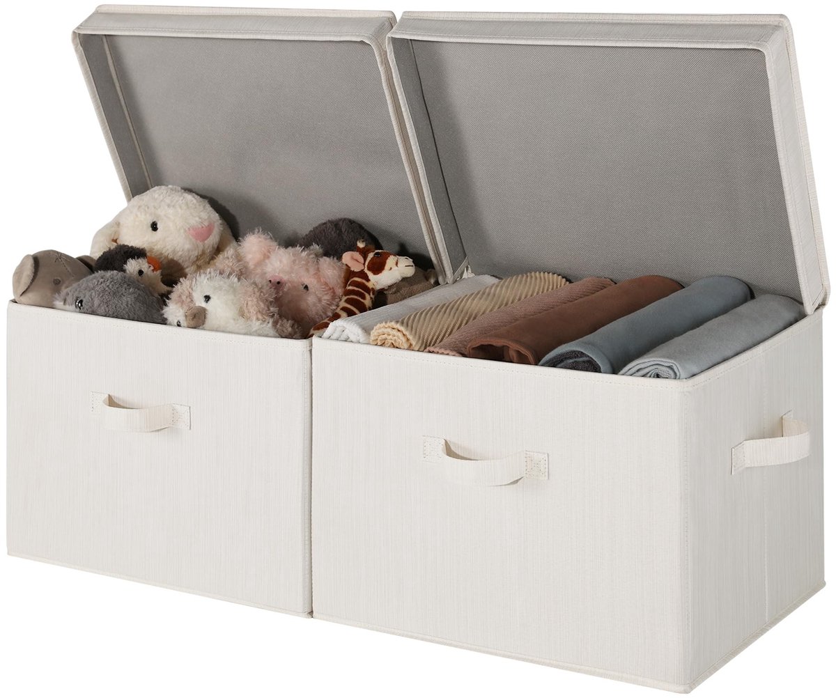 Dailygoods - Dailygoody - Opbergdozen - Extra grote opbergboxen - Decoratieve stoffen manden - Grijswit - Kledingopberging - Set van 2 - Geschikt voor kast en woon