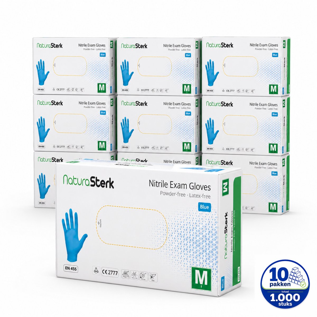 NaturaSterk Wegwerp Handschoenen - Nitril Handschoenen Maat M - 3.5 g - 10 Pakket x 100 Stuks - Poedervrij - Latex vrij - Niet Steriel - Blauw