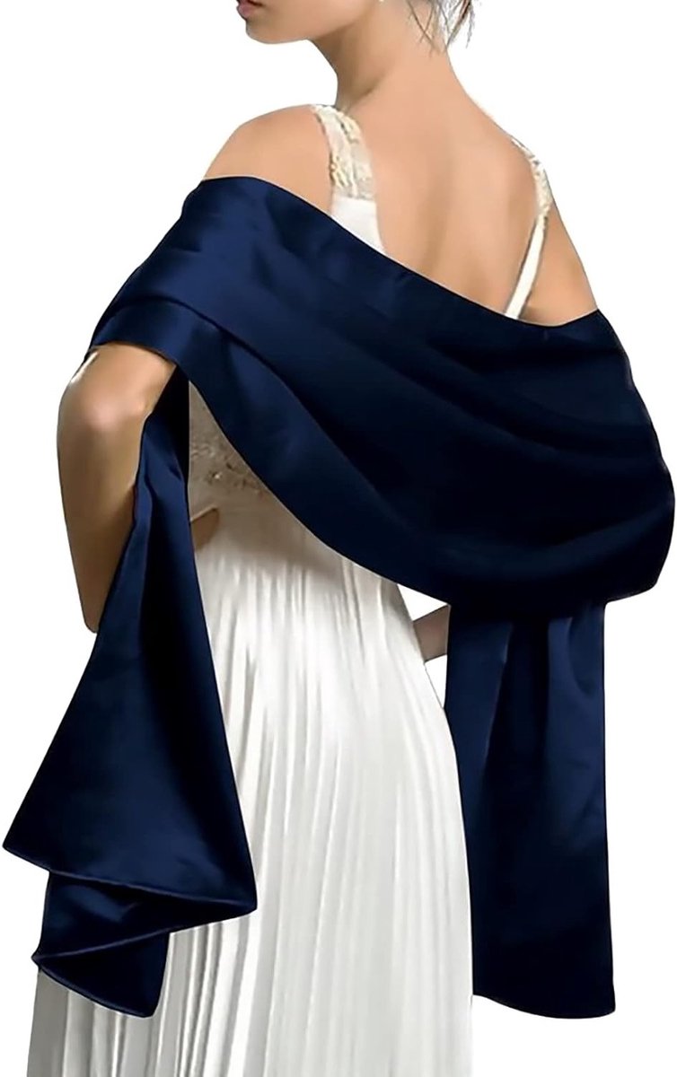 Elegante Satijnen Chiffon Avond Sjaals voor Bruiloften, Feestjes en Promotie - Lichtgewicht Cape Sjaal in Marineblauw, Perfect voor Bruidsmeisjes en Modebewuste Dames