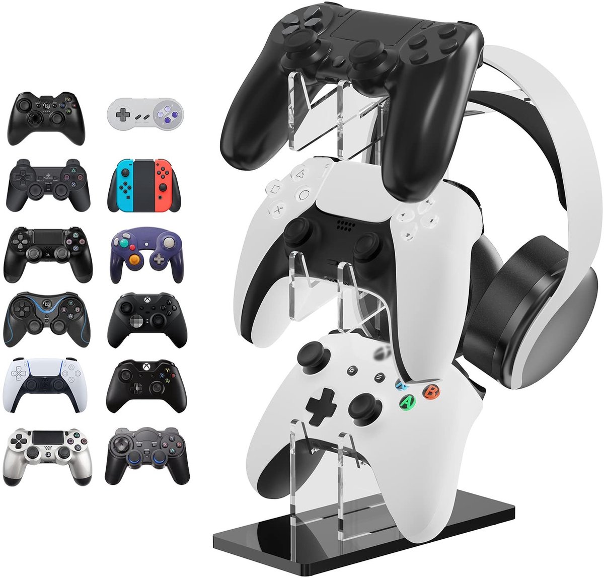 Dailygoods - Dailygoody - Universele 3 Tier Headset Stand - Gaming Accessoires - Ruimtebesparend - Zwart - Controller Stand - Geschikt voor PS5 en Xbox Controllers