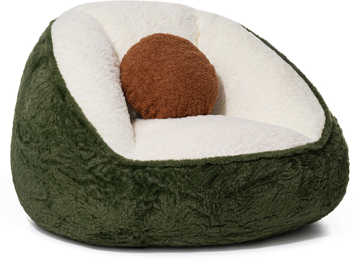 HOMMPA Zitzak Stoel van Kunstbont – Bean Bag Fauteuil als Cadeau – Comfortabele Bodemstoel voor Woonkamer & Slaapkamer – Avocado Groen – 75x60x60 cm