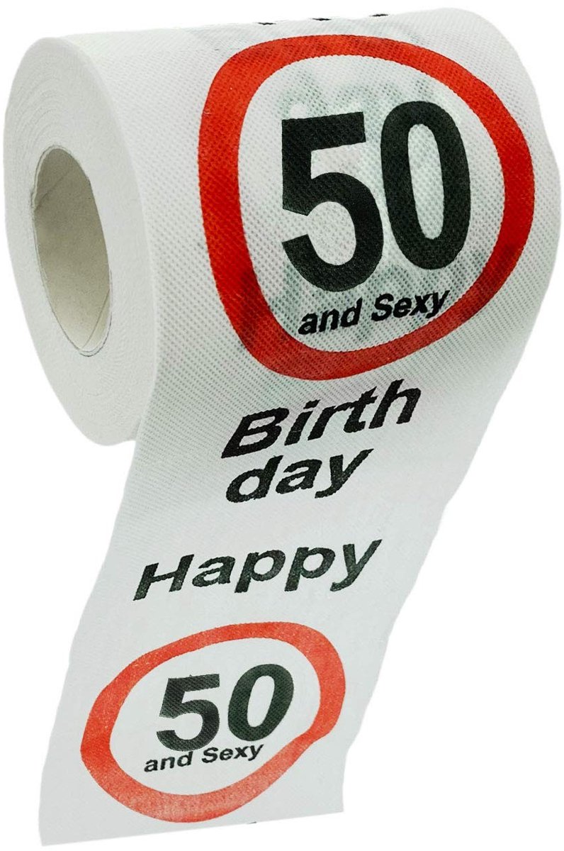 Dailygoods - Dailygoody - Grappig toiletpapier - Verjaardagscadeau - Decoratie voor feest - 50 en sexy - Toiletpapier met Happy Birthday tekst - Geschikt voor