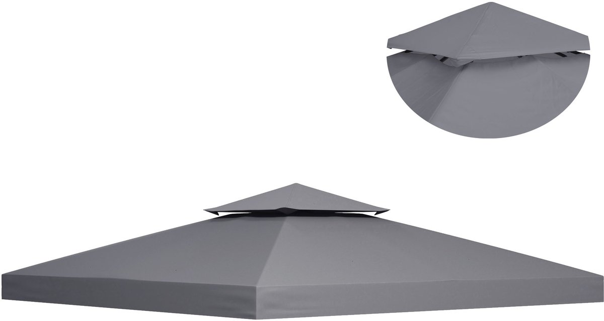 Vervangend Dak voor Tuinpaviljoen 3x3m - Reserve Partytent Dak - Tuintent Paviljoen Dak - Polyester - Grijs