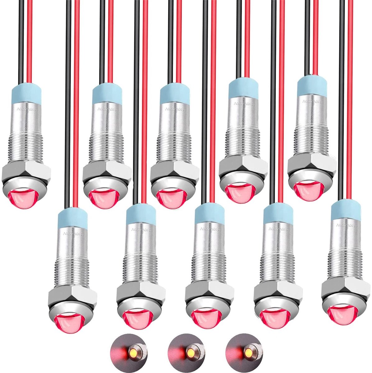 Dailygoods - 10 Stuks Waterdichte LED Metalen Indicatelampjes Rood
