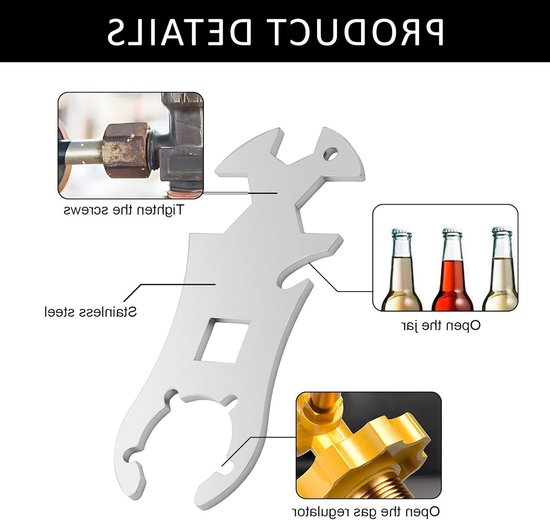 Robuuste multifunctionele sleutel voor gasflessen, geschikt voor 5 kg en 11 kg, ideaal voor barbecue en kamperen, roestvrij staal en duurzaam — afbeelding 2