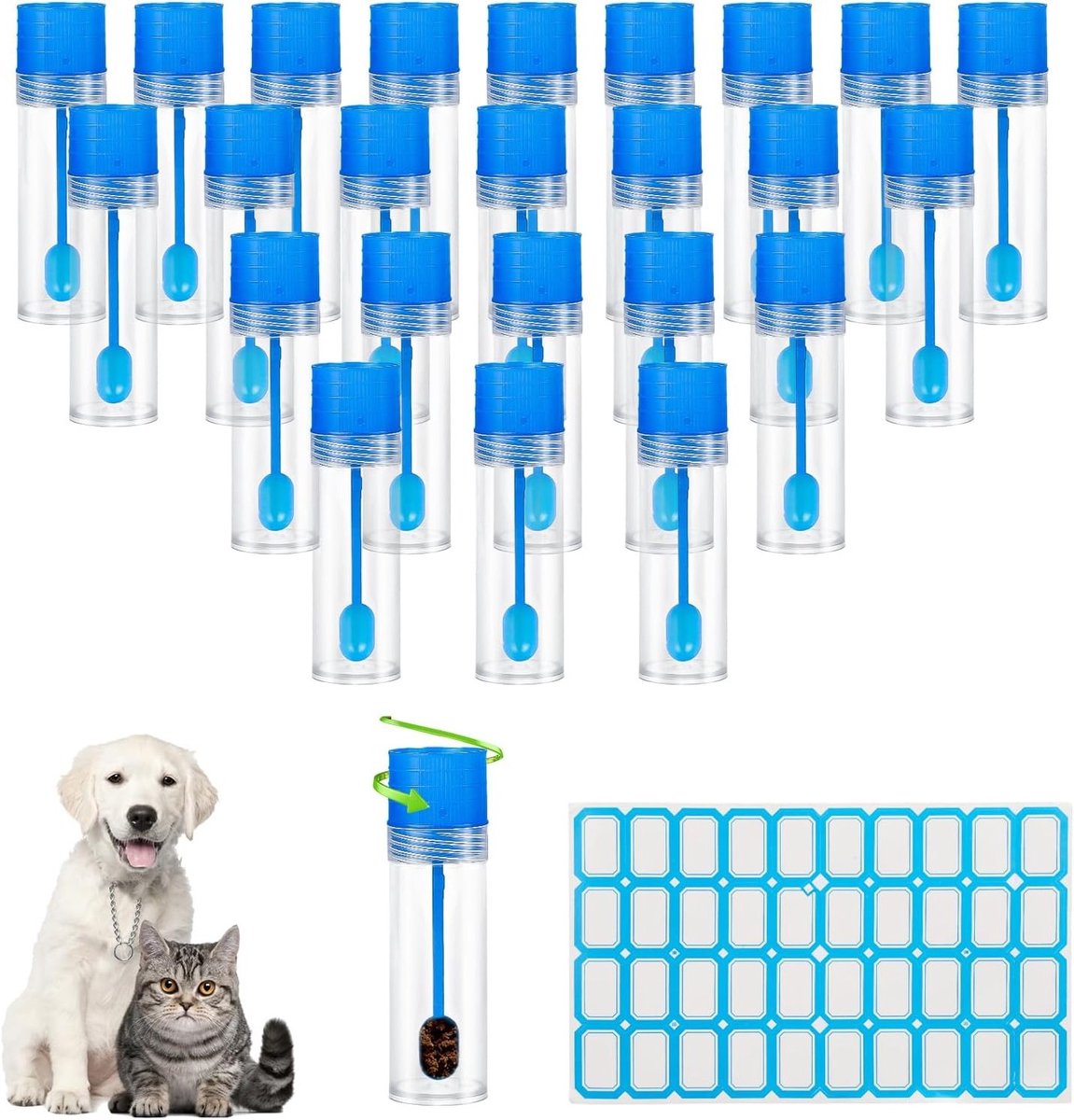 Set van 25 Levensmiddelenveilige Monsterbuisjes voor Stoelen, 15 ml, Lekvrij met Lepel, Geschikt voor Dieren en Pathologie Testen