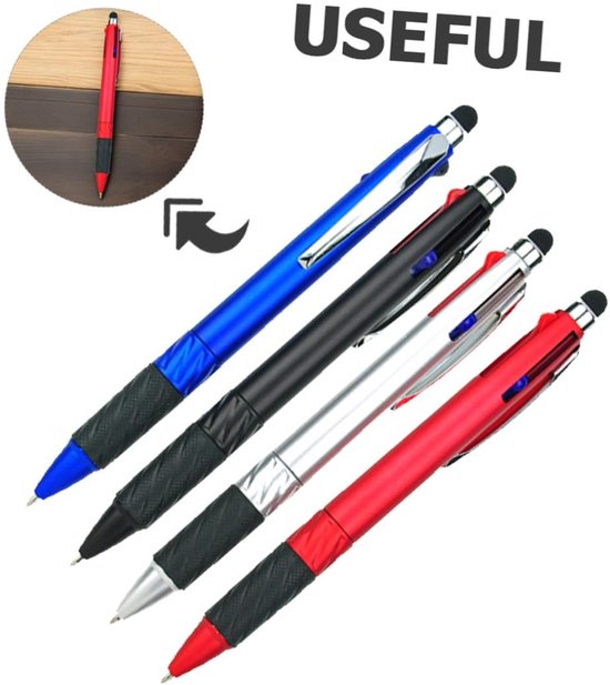 Dailygoods - Set van 4 Multifunctionele Balpennen met Stylus Functie — afbeelding 4