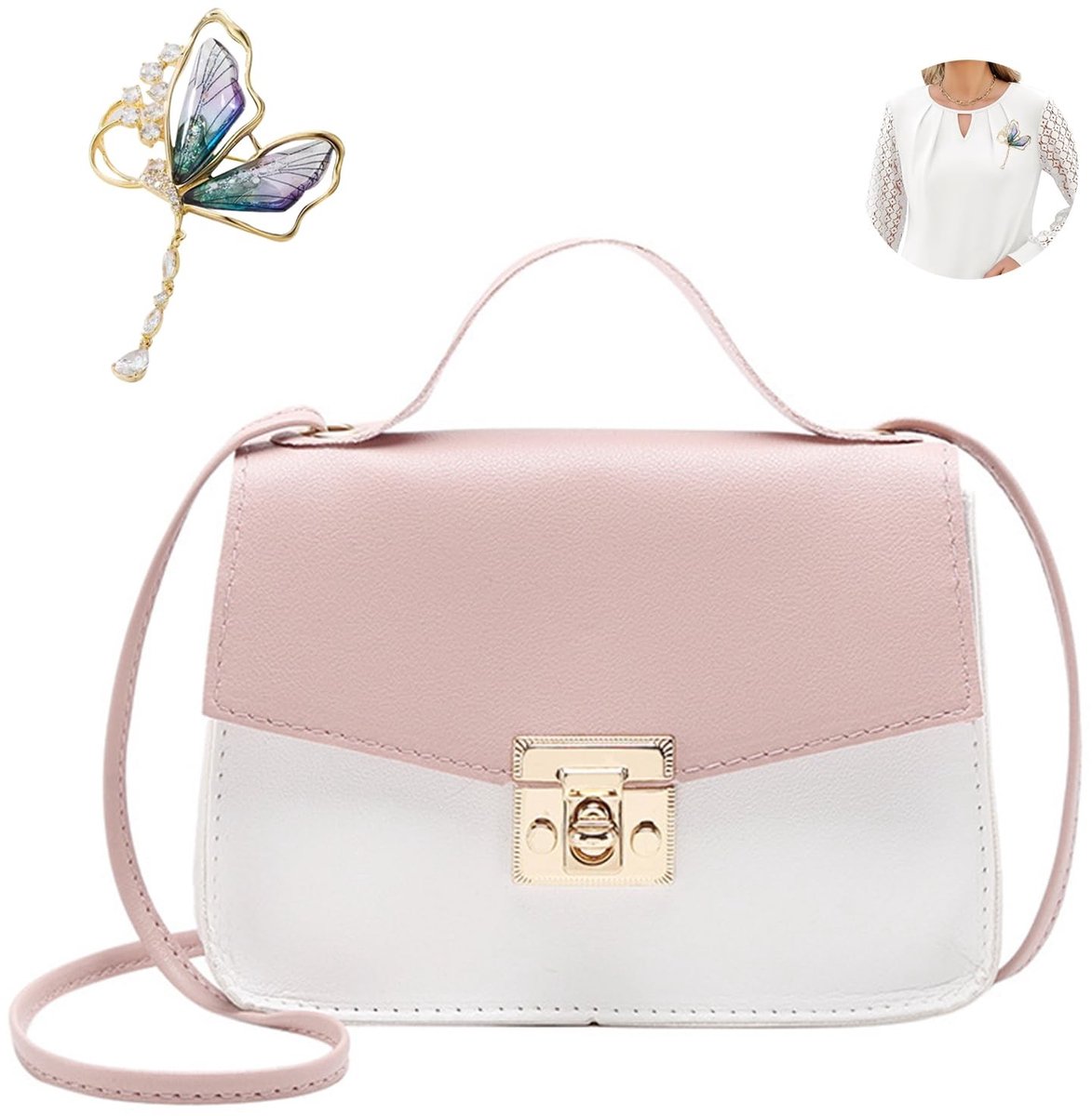 Dailygoods - Dailygoody - Mini Crossbody Bag - Schattige Handtas voor Meisjes - Lichtgewicht en Handig - Roze-Wit - Perfect voor Verjaardagscadeaus - Geschikt voor