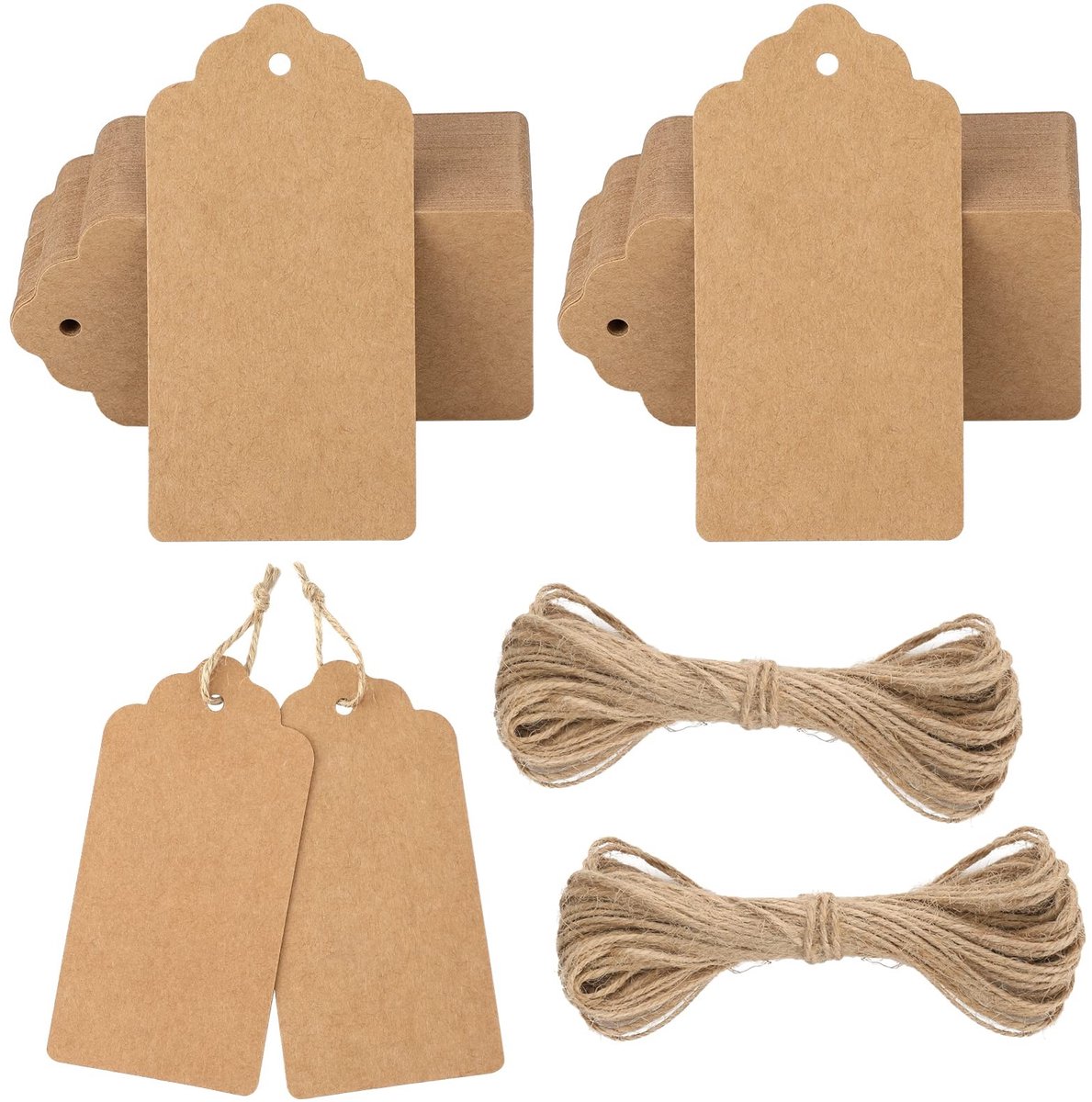 Dailygoods - Dailygoody - Kraft Paper Gift Tags - Cadeaulabels - Grote en stevige etiketten - Bruin - 100 stuks met koord - Perfect voor geschenken