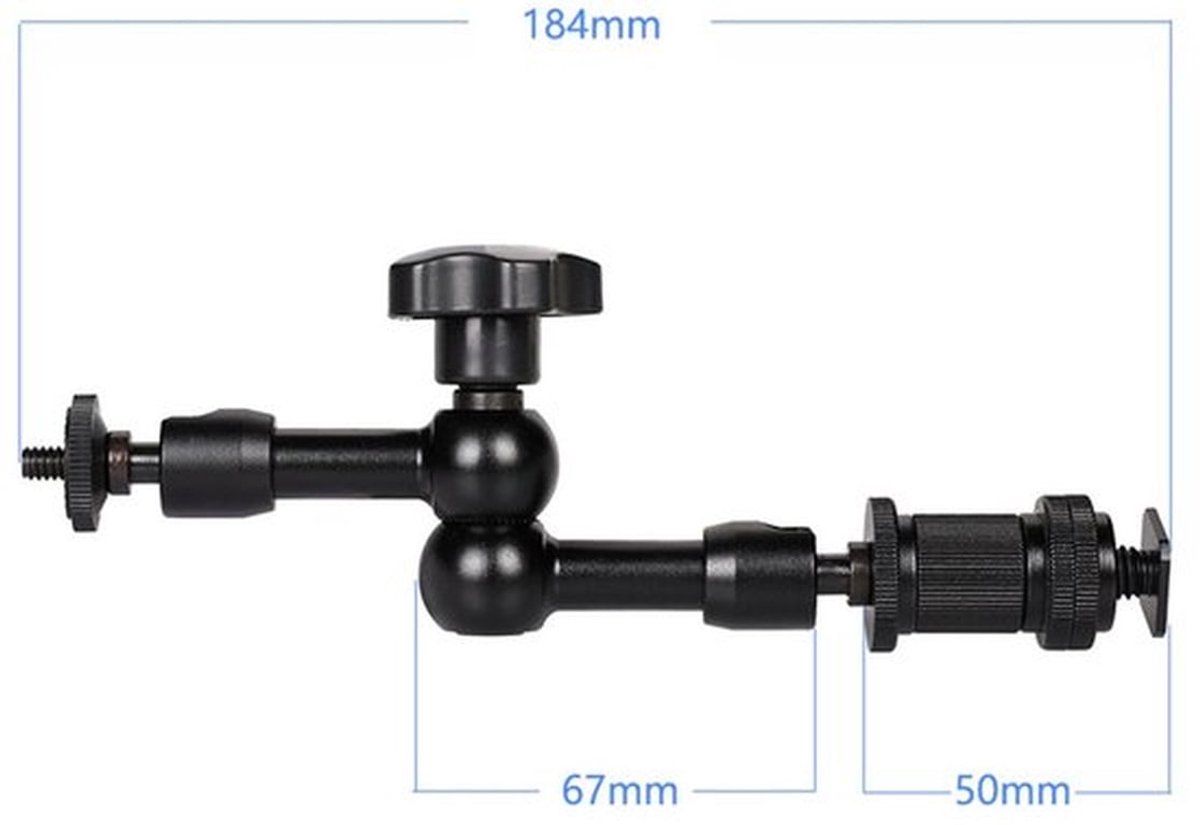 Geschikt voor 7"/11"/23" Magic Arm + 1/4" en 3/8" draadstangklem voor GoPro DSLR LED-lamp