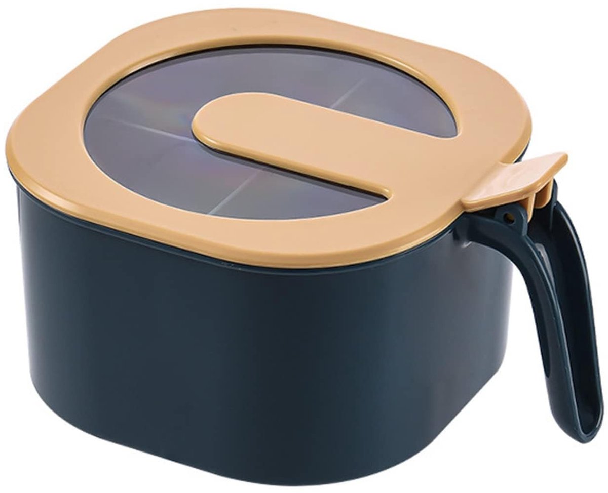 Dailygoody - Specerijenbox - 4 Compartimenten - Handig en Opgeruimd - Blauw - Lepels - Ideaal voor Koken - Keukenaccessoire