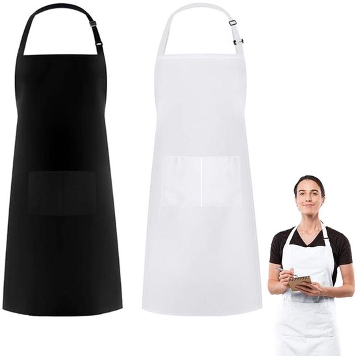Keukenschort - Water- En Vuilafstotend - Horeca Sloof - Dames Kook Schort - Verfschort - Barbecueschorten - Horeca Sloof - Professioneel Kookschort - Pottenbakken Schort - Schort Voor Dames En Heren - Verstelbare Gesp - Extra Grote Vakken - 2 Stuks