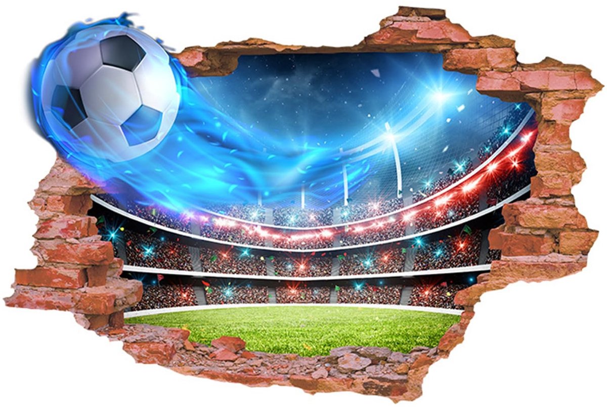 Dailygoods - Dailygoody - Voetbal muurstickers - 3D muursticker - Groot formaat - Zelfklevend - Decoratie kinderkamer - Geschikt voor jongens - 68 x 45 cm