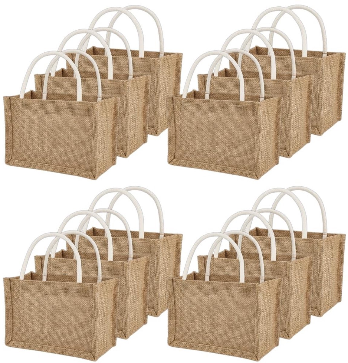 Dailygoods - Set van 12 Herbruikbare Jute Draagtassen met Handvatten