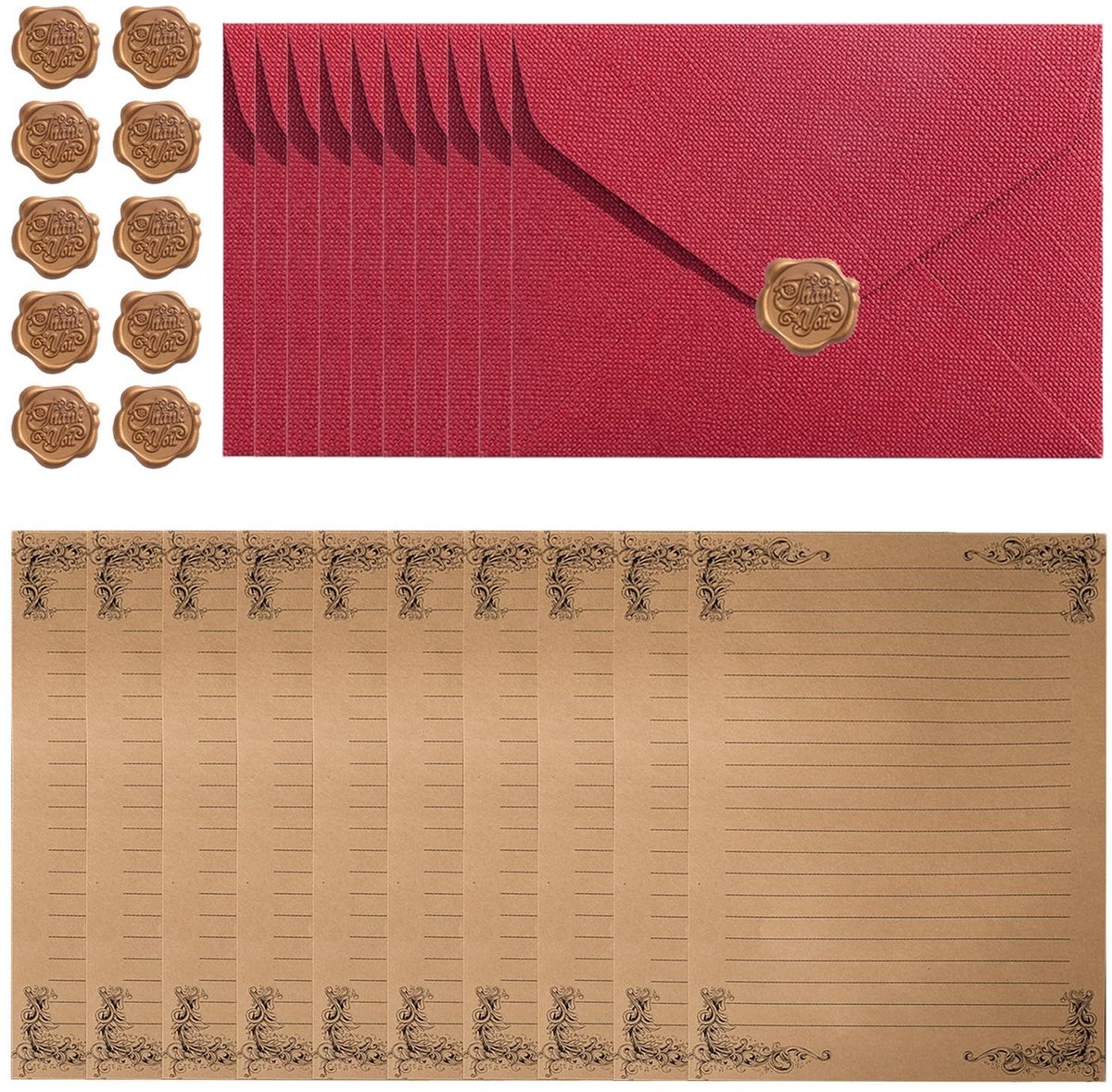 Dailygoods - Vintage Briefpapier Set met Enveloppen en Waxstickers