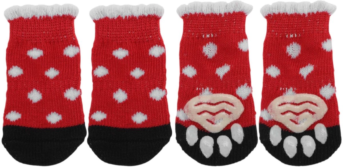 Dailygoods - Antislip Sokken voor Honden en Katten Set van 4 Rood Wit