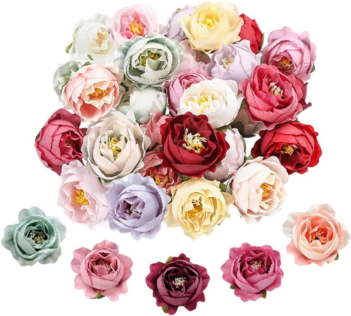 42 Stuks Kunstbloemen 4.5 cm Mini Zijde Bloemen voor Decoratie, Kleurrijke Bloemen voor Br