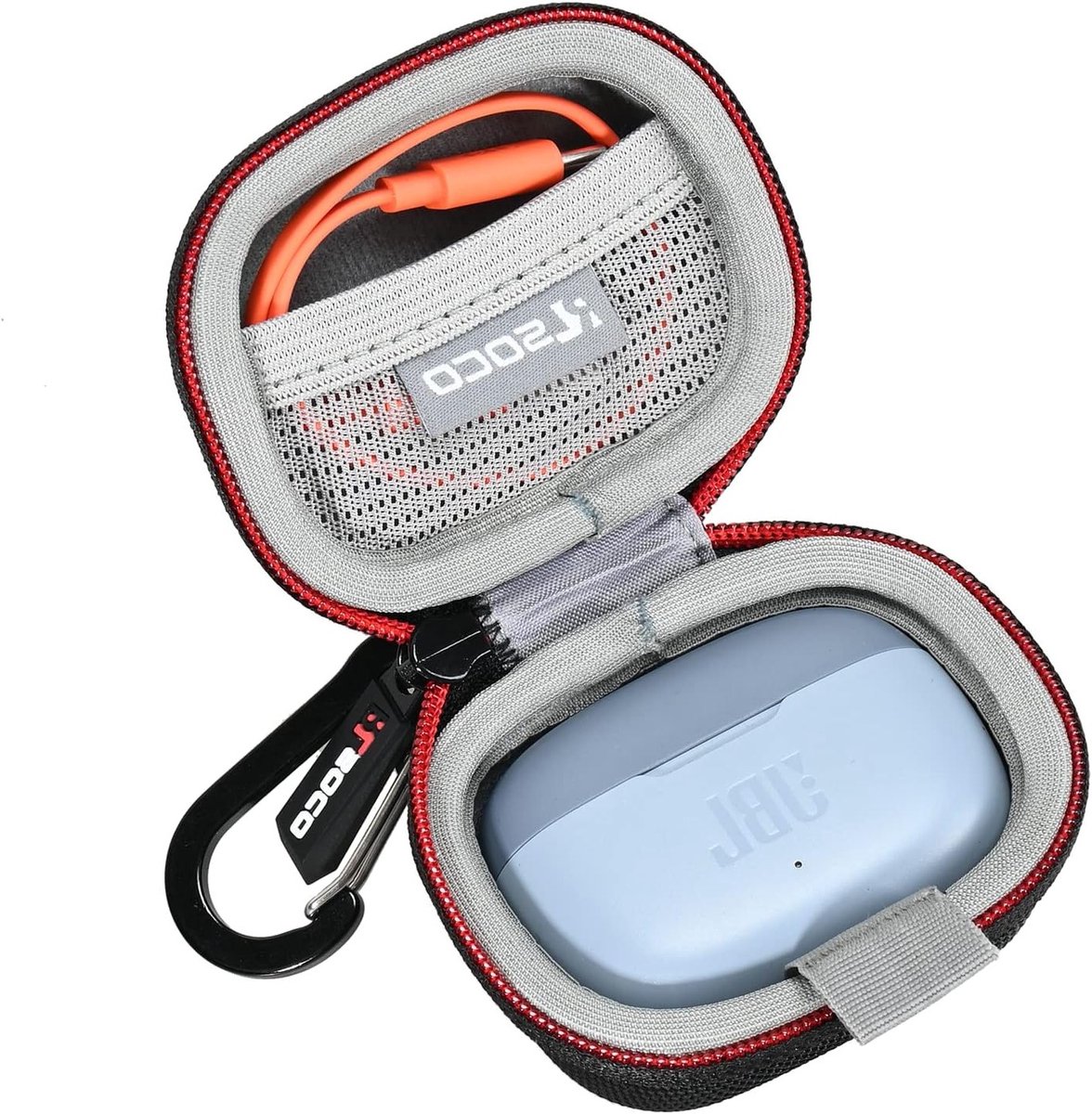Case Cover voor JBL Wave Beam 2, Wave 200TWS en Tune Beam - Compacte Oplader met Carabiner en Krassenbescherming voor Draadloze In-Ear Oordopjes