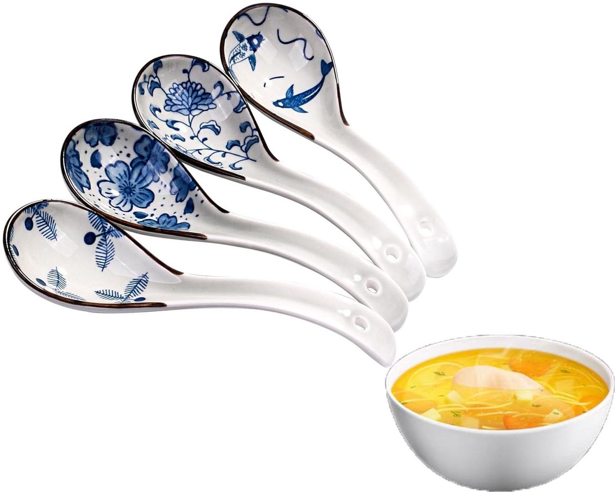 Dailygoods - Set van 4 Aziatische Keramische Soeplepels