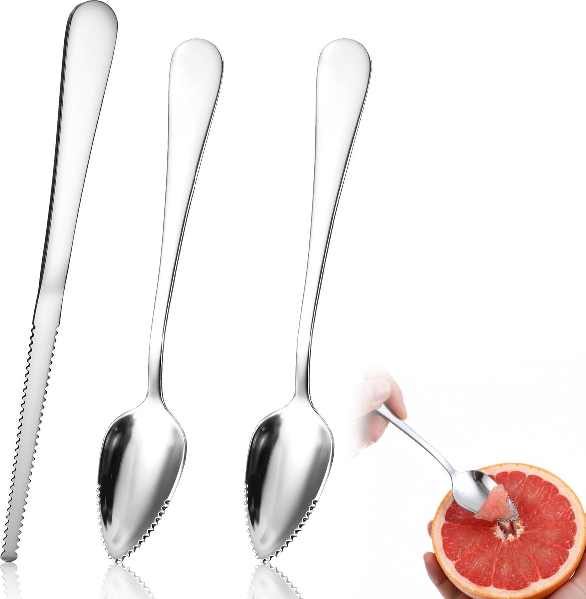 Dailygoods - 3-Delige Set Grapefruitlepels en Grapefruitmes van Roestvrij Staal