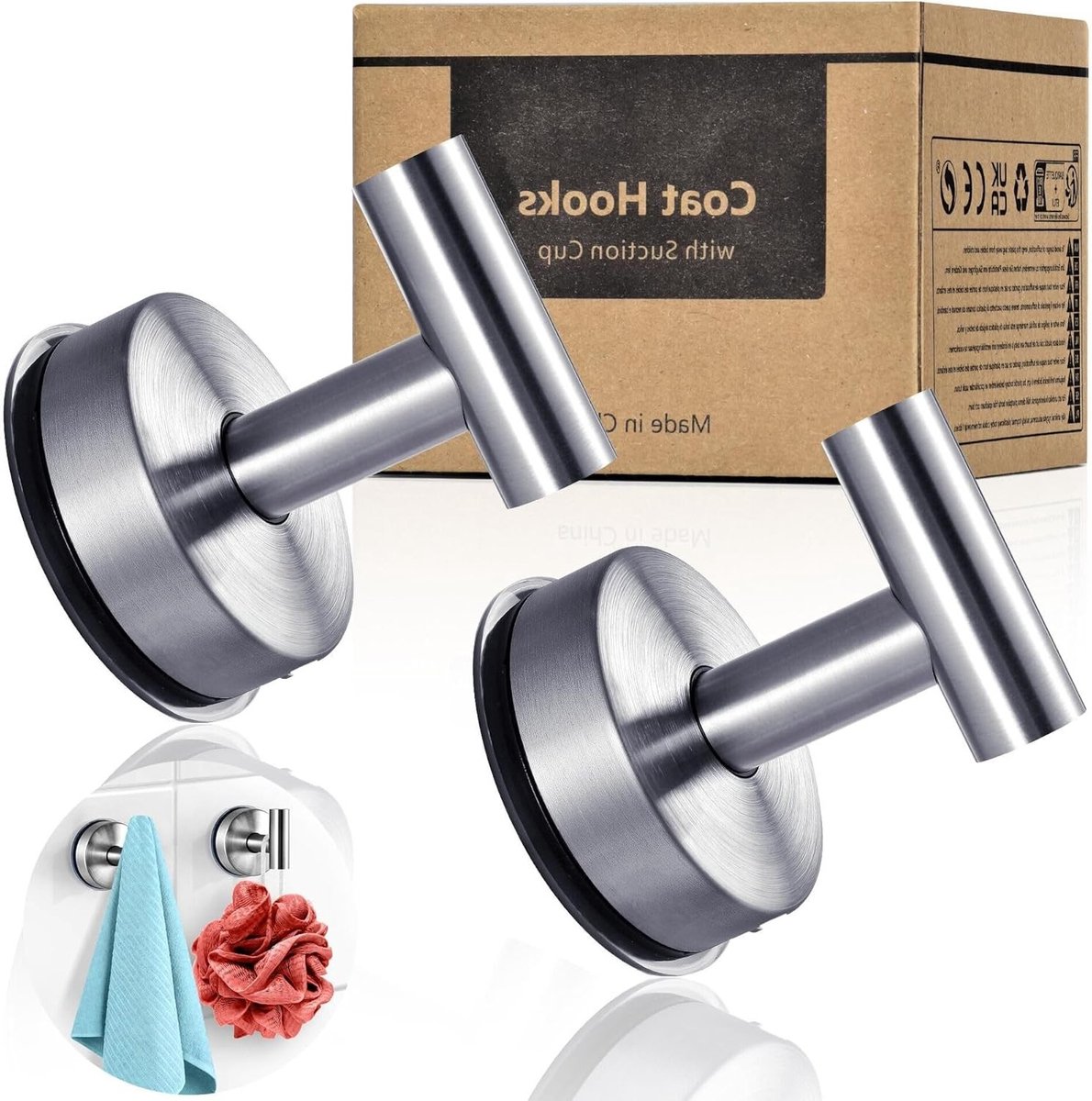 Suction Handdoekhaken 2 Stuks - Geen Boren Wandbevestiging voor Badkamer en Douche, Ruimtebesparend en Sterk