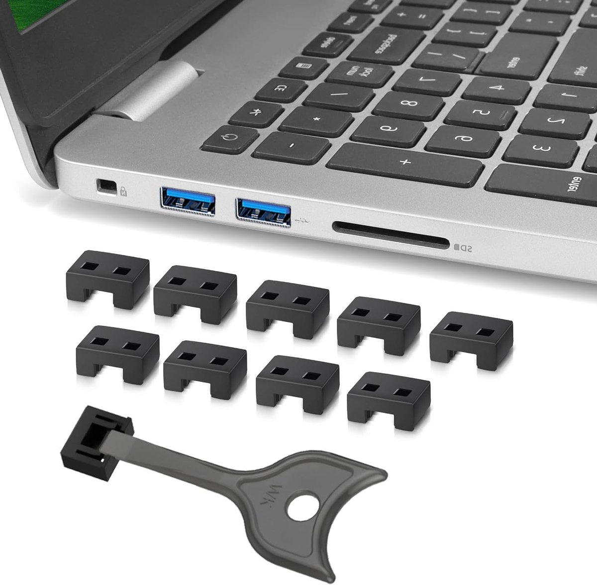 USB A Poort Blokkers - Set van 10 Veiligheidsvergrendelingen voor Informatiebeveiliging, Verwijderbare USB 2.0/3.0 Plug, Vocht- en Stofbestendige Bescherming voor PC, Laptop en Notebook