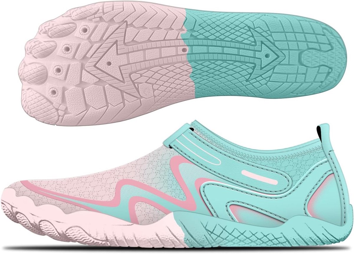 Lichte en ademende waterschoenen voor dames - Aqua strand- en zwemschoenen, ideaal voor fitness en indoor gebruik, maat 7.5/8 UK, groen en roze