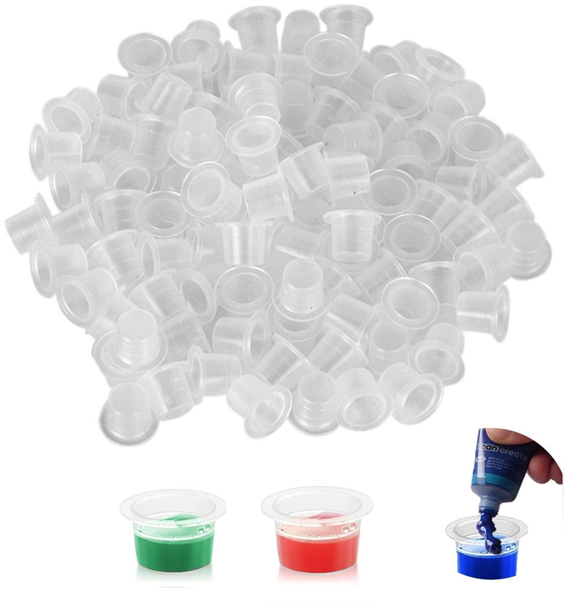 Dailygoody - Inktdoppen - Tatoeage-inktkopjes - Wegwerpbaar - Klein formaat 8 mm - Plastic inktcontainers - Geschikt voor inktpigmentbekers - Wit
