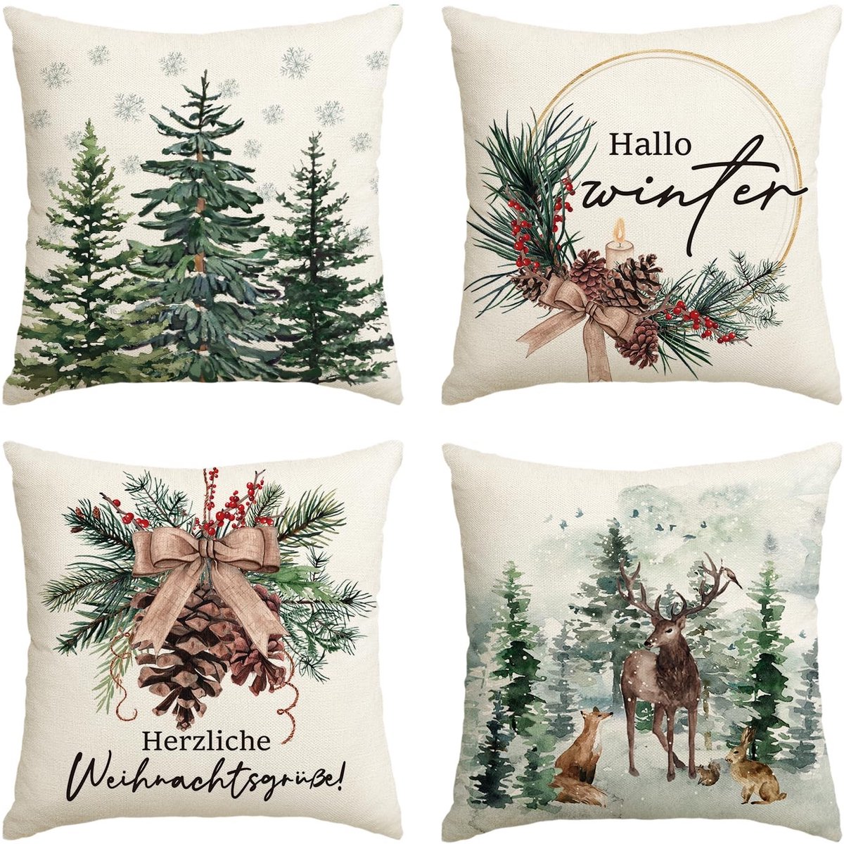 Dailygoody - Decoratieve Kussenslopen - Set van 4 - Ultrazacht en Modern - 50 x 50 cm - Kerstmis Thema - Geschikt voor Woonkamer en Slaapkamer