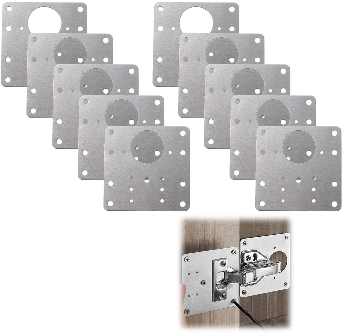 Dailygoods - Dailygoody - Scharnier reparatieplaat - Roestvrij staal - Duurzaam en sterk - 9 x 9 cm - Geschikt voor kastdeuren - Inclusief schroeven
