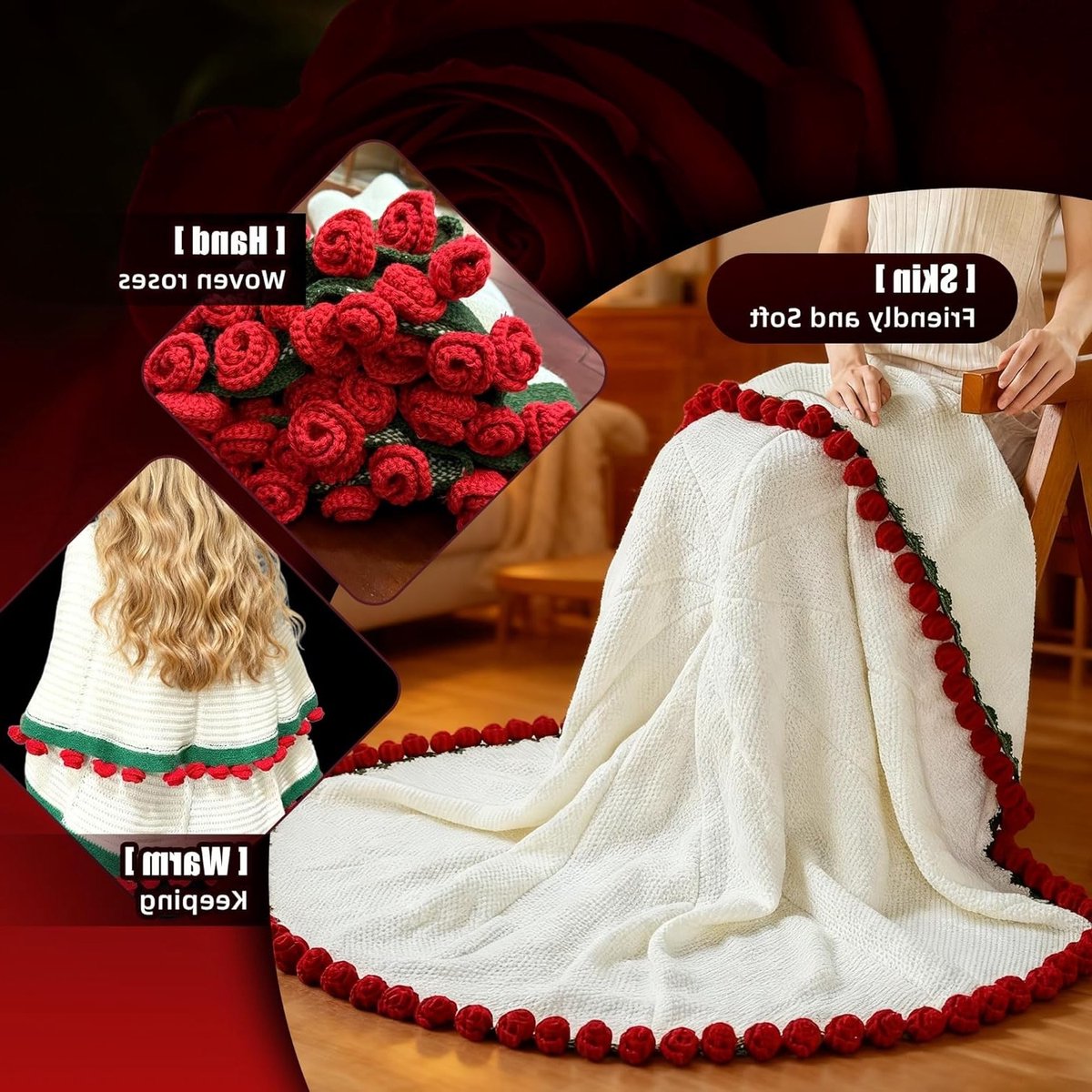 Handgehaakt dekentje met 68 bloemen, rond 110 cm, perfect voor Valentijnsdag en Moederdag, kleurrijk en uniek