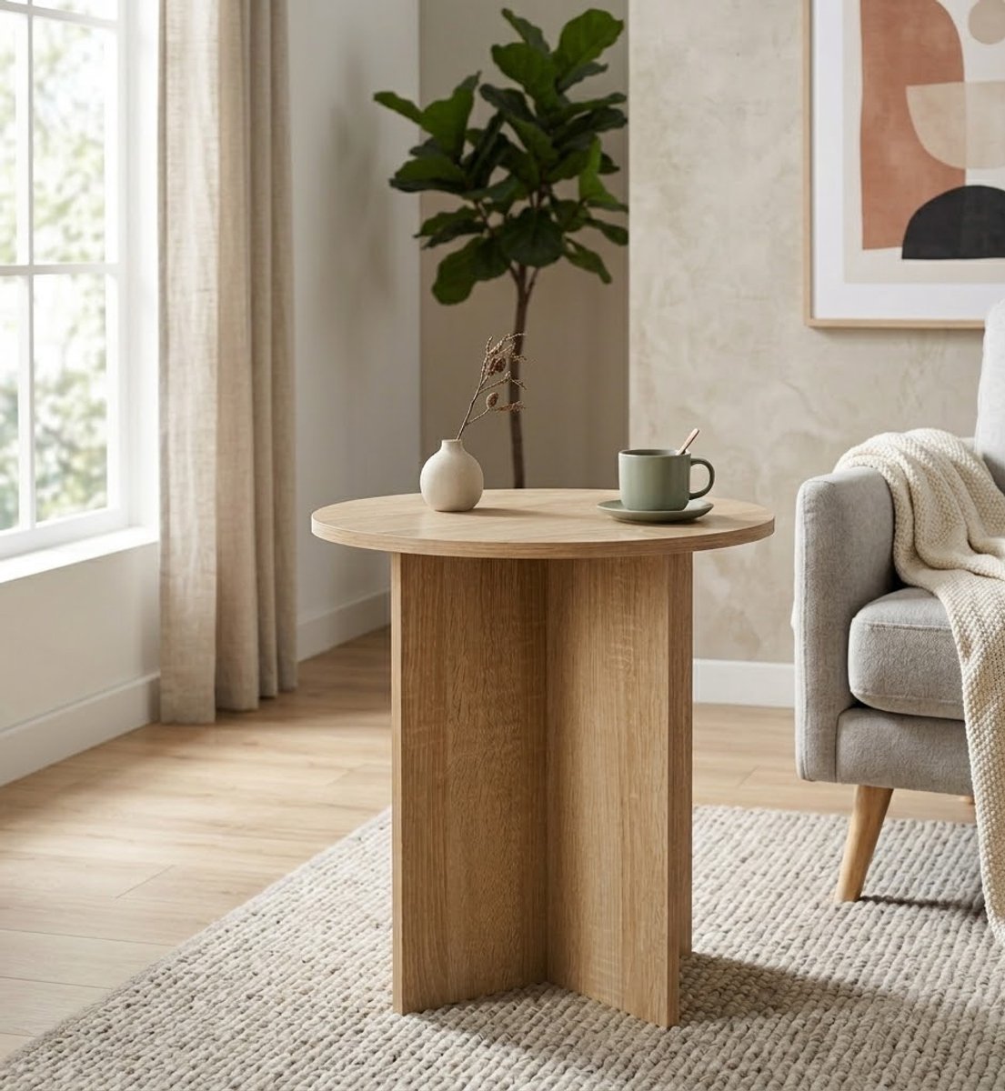 Ronde Bijzettafel Hout - Kleine Salontafel - Scandinavisch Design - FSC® Hout - Ø 37,5 cm - Naturel