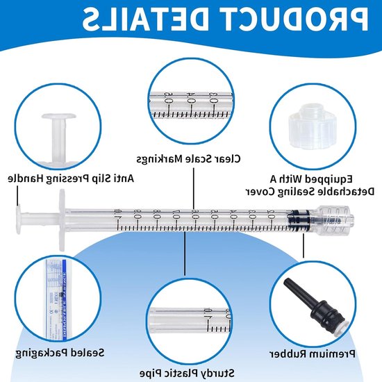 30 Stuks Luer Lock Spuiten 0.5ml met Doppen, Individueel Steriel Verpakt, Plastic Spuiten voor Vullen en Meten van Vloeistoffen in Laboratoria — afbeelding 2