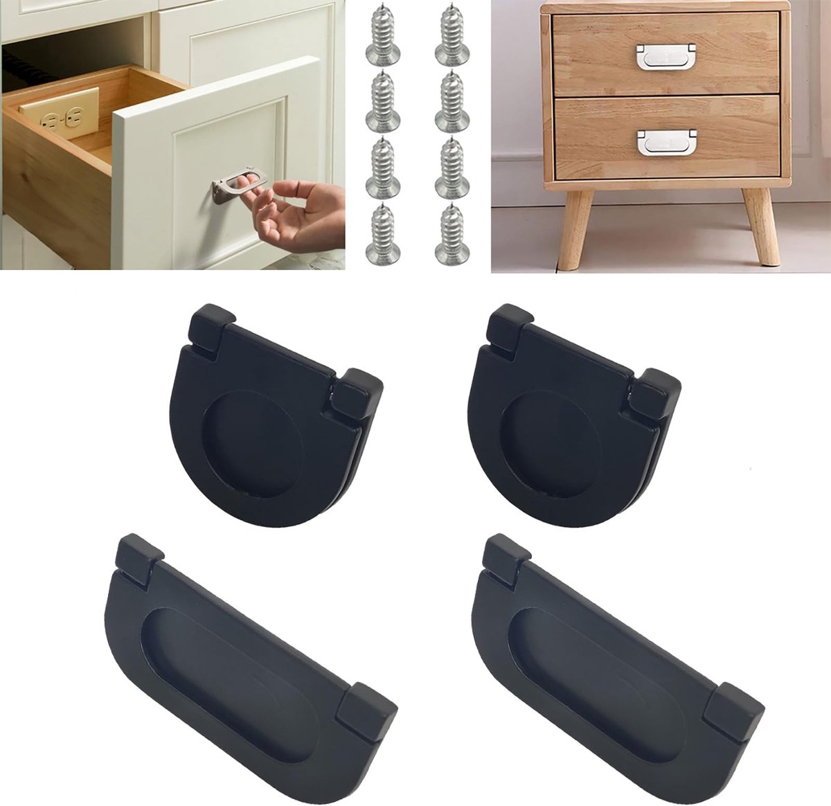 Dailygoods - Dailygoody - Onzichtbare handgrepen - Keukenkast handvatten - Eenvoudige installatie - Zwart - Duurzaam design - Geschikt voor binnen - 4 stuks