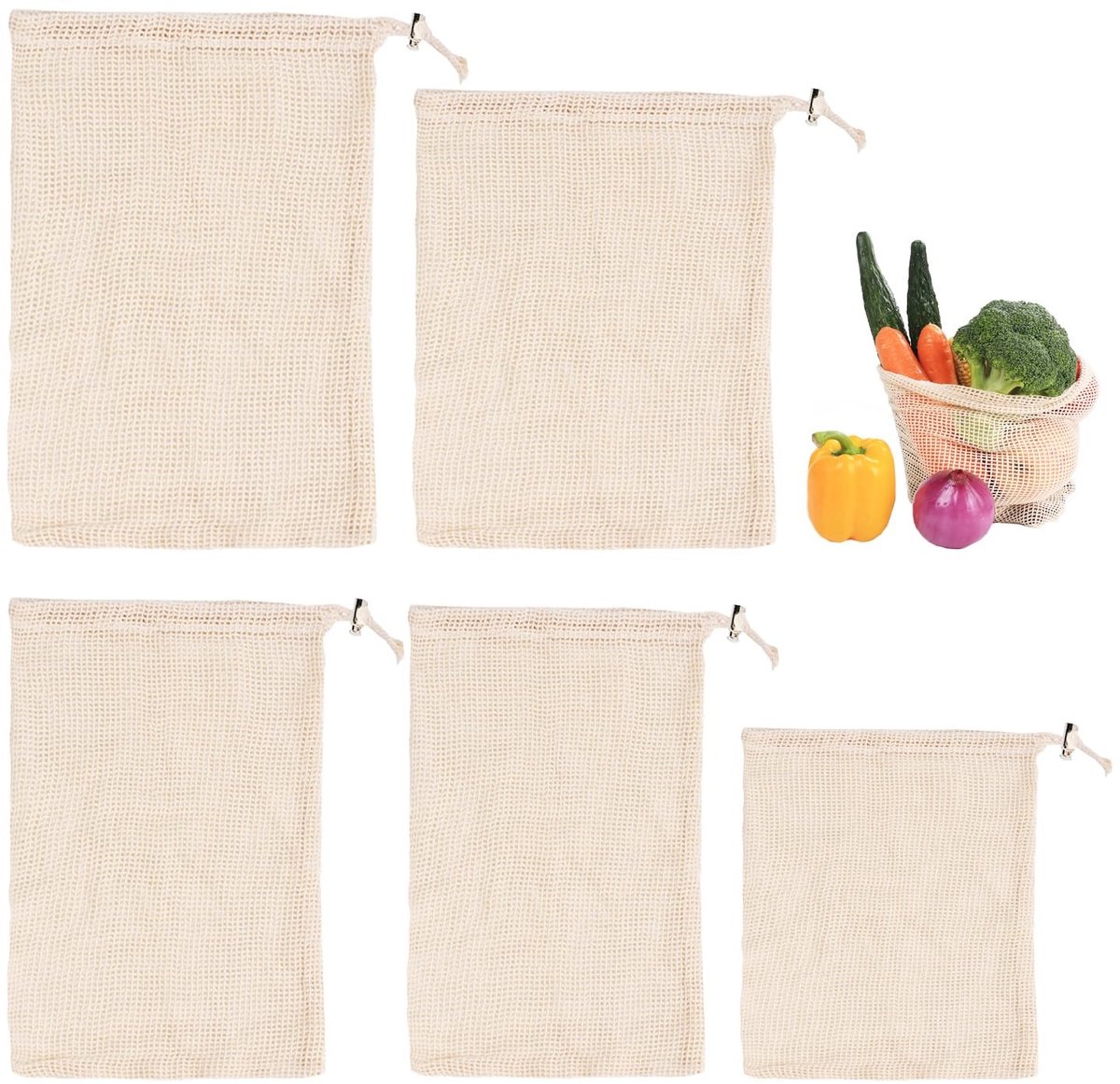 Dailygoods - Dailygoody - Vlees-kooknetzakken - Keukenaccessoires - Duurzaam en luchtdoorlatend - Beige - Netfilterzakken - Houdt voedsel vers - Geschikt voor dive