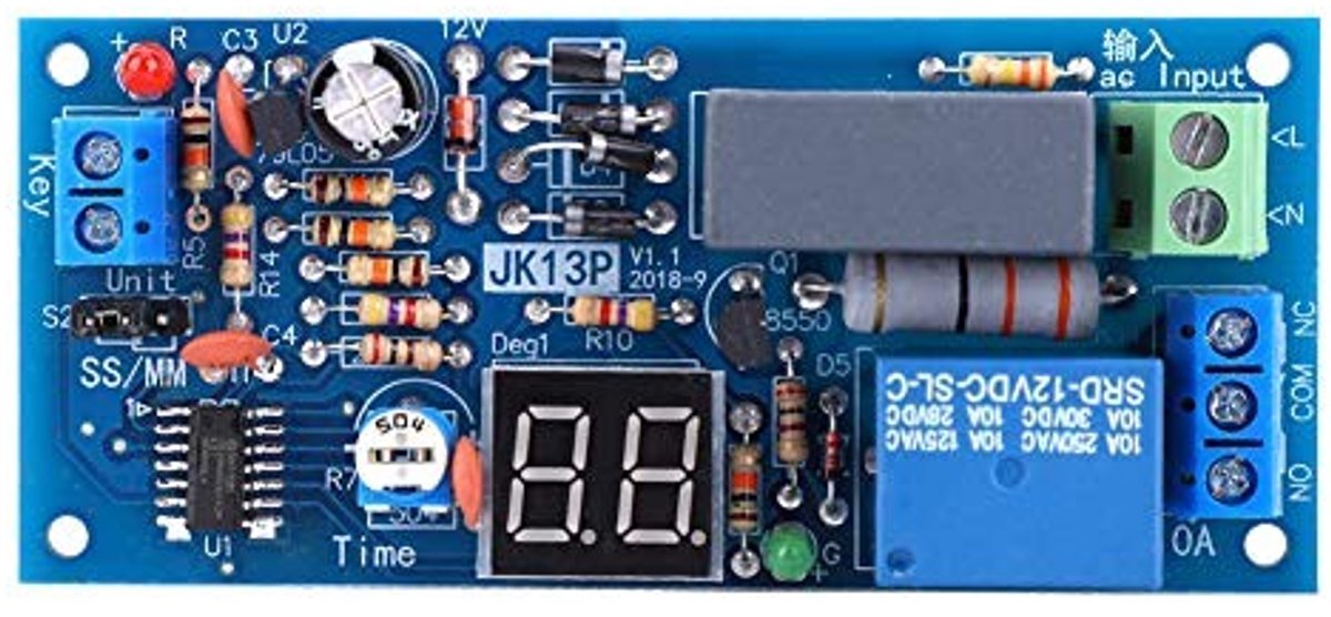 Dailygoods - Dailygoody - Vertragingsrelais 220VAC - Tijdschakelaar - Compact ontwerp - Blauw - Afteltimer - Ideaal voor automatisering - Voor technische toepassingen