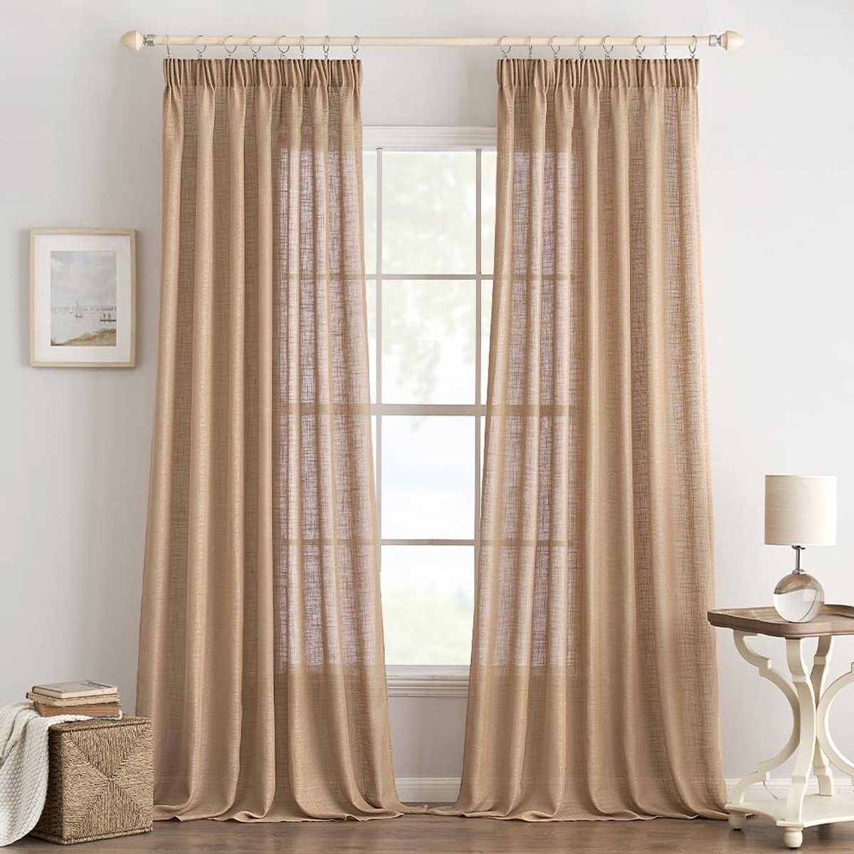 Dailygoods - Dailygoody - Gordijnen - Linnenlook - Modern - Bruin - Half-transparant - Decoratieve gordijnen voor woonkamer en slaapkamer - 140 x 260 cm