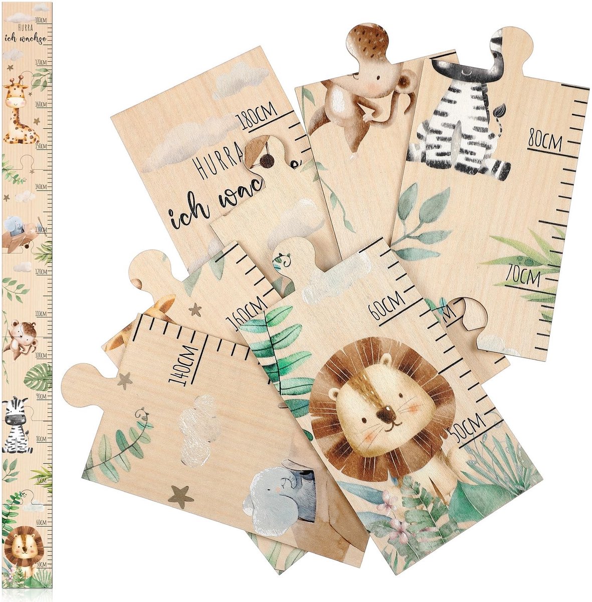 Dailygoods - Dailygoody - Meetlat voor kinderen - Houten meetlat - Groeidiagram voor jongens - Dierenpatroon - Geboortecadeau voor kinderen - 50-180 cm