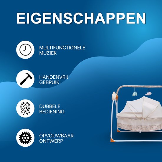 Elektrische Baby Wieg Schommel - Automatisch - 5 Snelheden - Baby Swing / Cradle Rocker - Voor 0-18 Maanden - Khaki — afbeelding 3