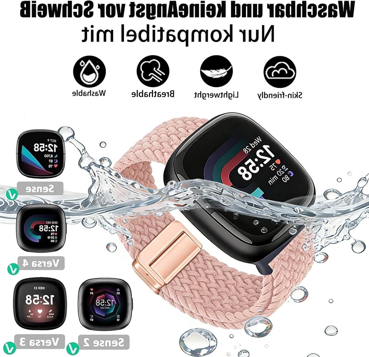 Woven Nylon Horlogeband voor Fitbit Versa 3, Versa 4 en Sense 2 - Unisex Vervangband met Magnetische Sluiting en Comfortabel Design
