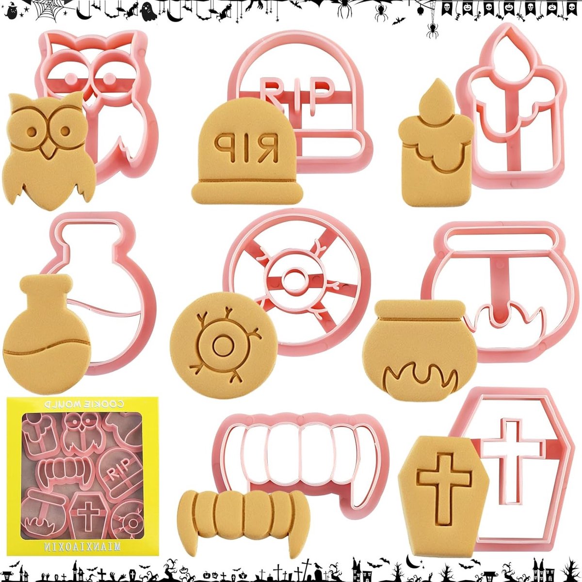 Halloween Koekjesuitsteekvormen Set van 8 Stuks - Herbruikbare 3D Plastic Uitsteekvormen voor Bakken en Decoreren van Koekjes