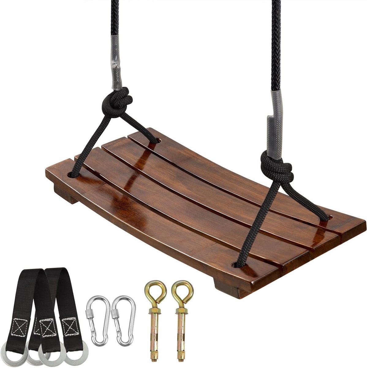 Houten Schommelstoel voor Volwassenen en Kinderen, Roestbestendig, Verstelbaar Touw, Geschikt voor Binnen en Buiten, Maximale Belasting 200 kg