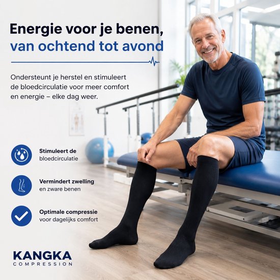 KANGKA Compressiekousen 20-30 mmHg maat 41-43 (L) - Steunkousen Vliegtuig - Compressie sokken voor Hardlopen Wandelen - Unisex - Zwart