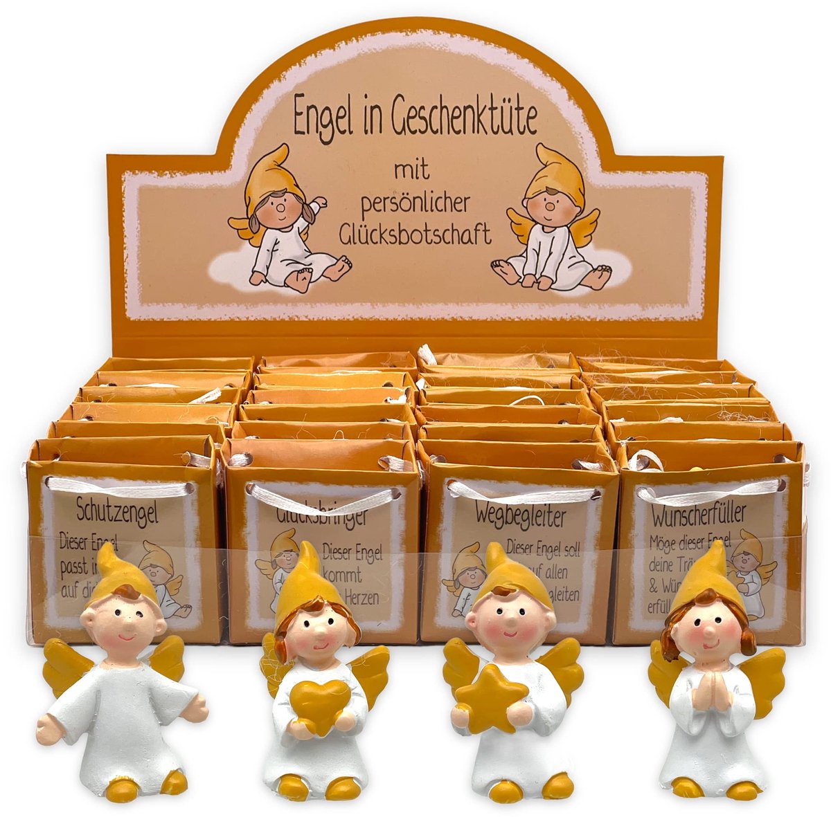 Dailygoody - Beschermengel - Geluksbrenger - Handbeschilderd - Goudgeel - Decoratie - Verzamelbaar - 24 delige set