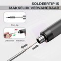Illustratie van de verwisselbare soldeerpunt van de grijze soldeerbout: punt-tip en hoe deze te vervangen.