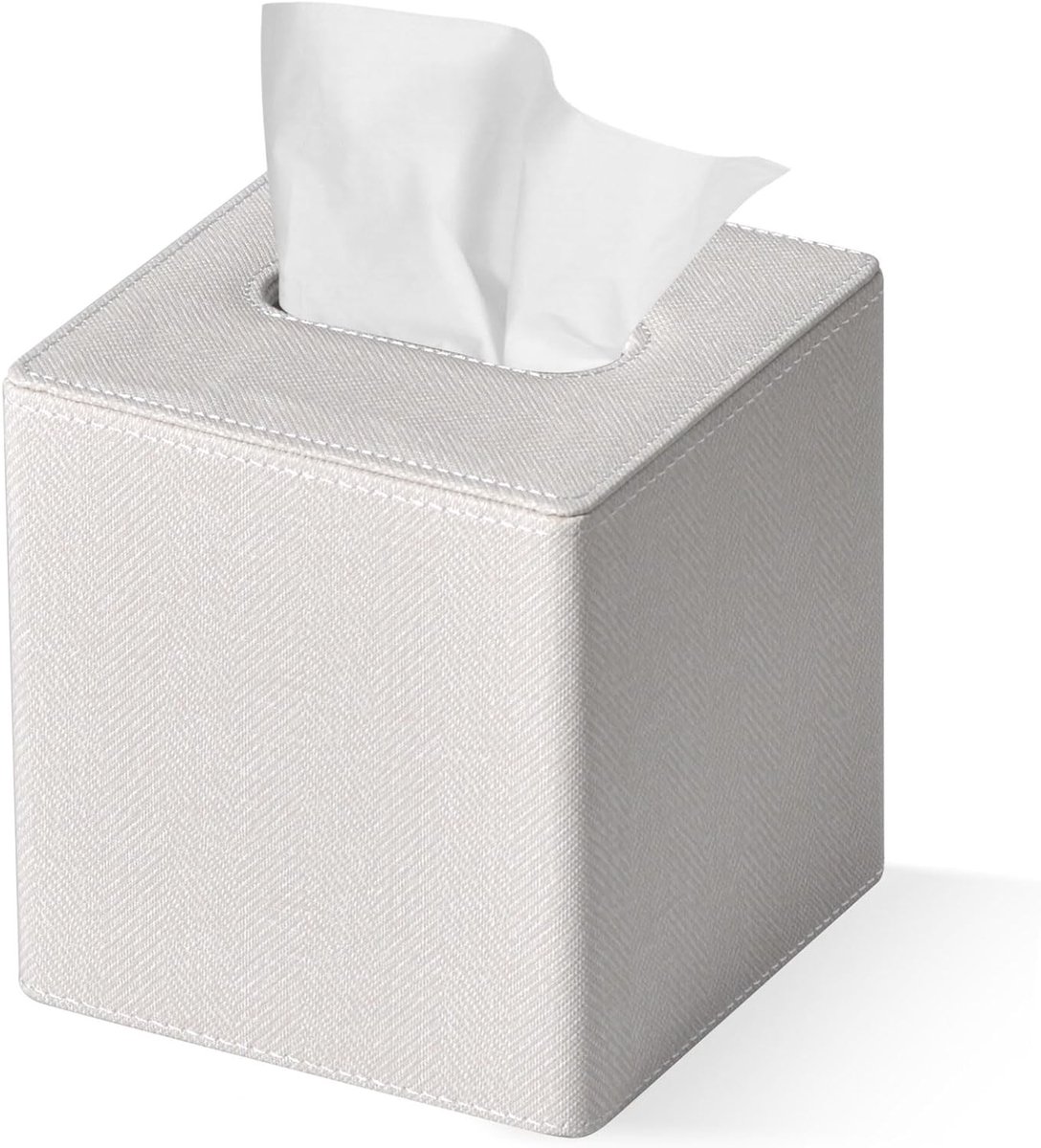 Elegante PU Leren Tissue Box Houder voor Badkamer en Woonkamer Decoratie - Vierkant Design in Linnen Beige