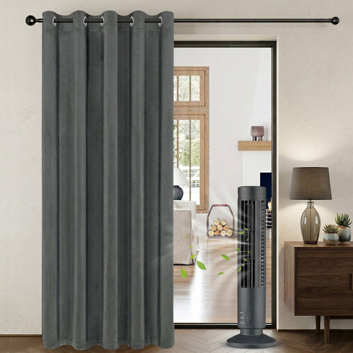 MUPOO Luxe Velours Verduisterend Deurgordijn Kant en Klaar met Ringen 107x203cm Donkergrijs - Tegen Kou & Tocht-Privacy - Inkijkwerend - Geluiddempend -Soepel Vallend-Wasbaar-voor Trappengat & Hal - 1 stuk