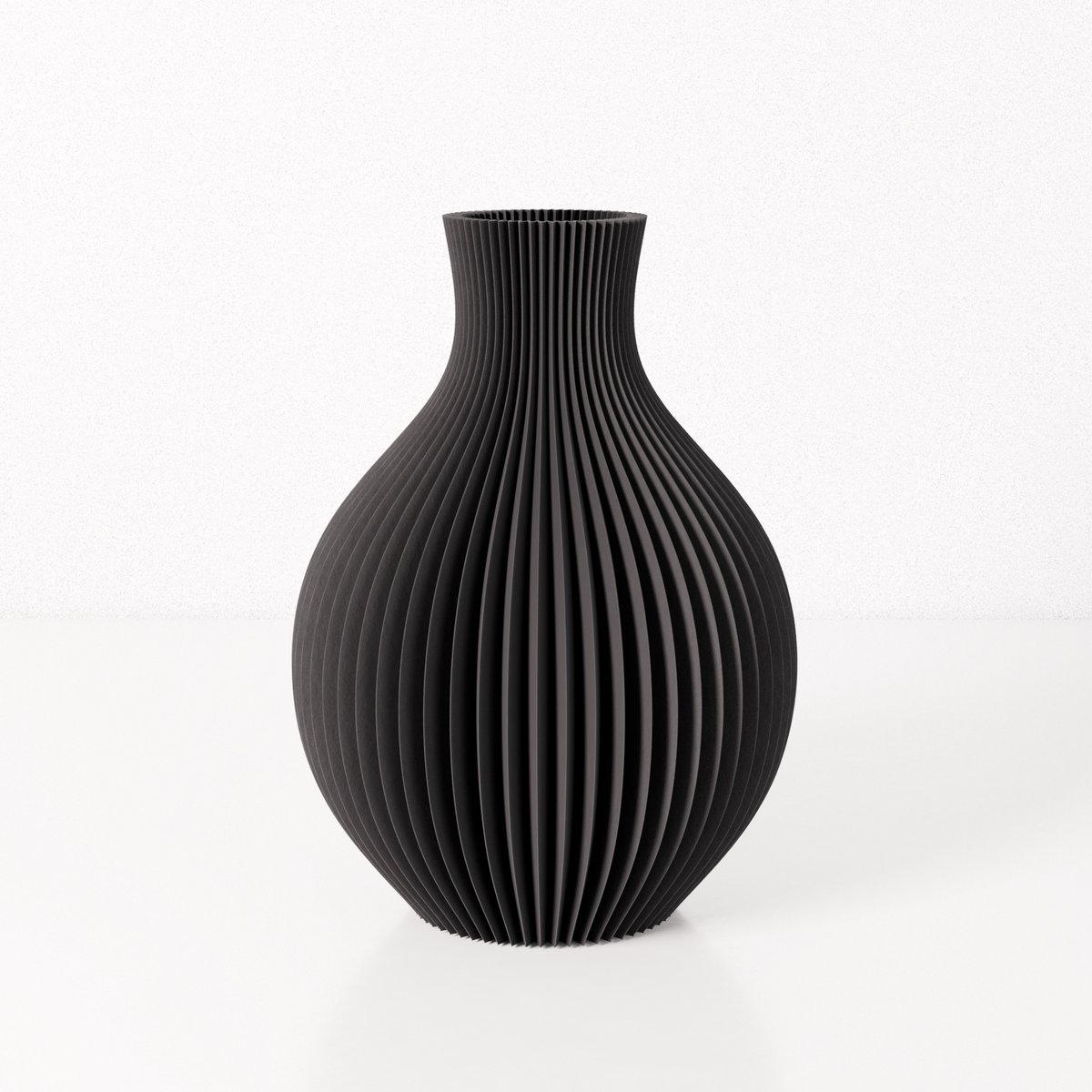 Fleuriek vaas ISABELLA - Zwart H44 cm - Grote elegante bolvaas met geribbeld design - Luxe vloervaas als stijlvolle blikvanger