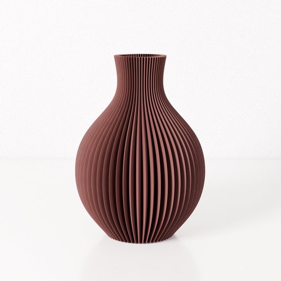 Fleuriek vaas ISABELLA - Bordeaux rood H44 cm - Grote elegante bolvaas met geribbeld design - Luxe vloervaas als stijlvolle blikvanger